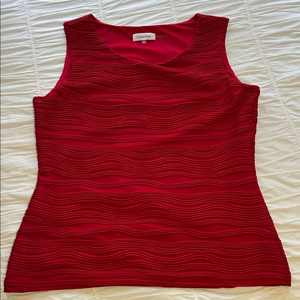 Calvin Klein Red Textured Sleeveless Tank